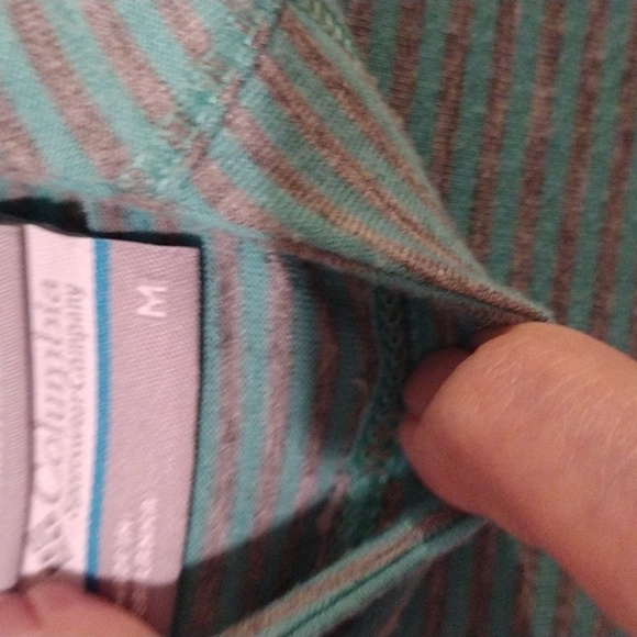 Turquoise w/ faint pink stripe Columbia pullover hoodie sweater Size M - Picture 4 of 6